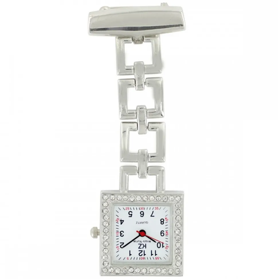 Montre Infirmière Métal Strass Carré KRAZY