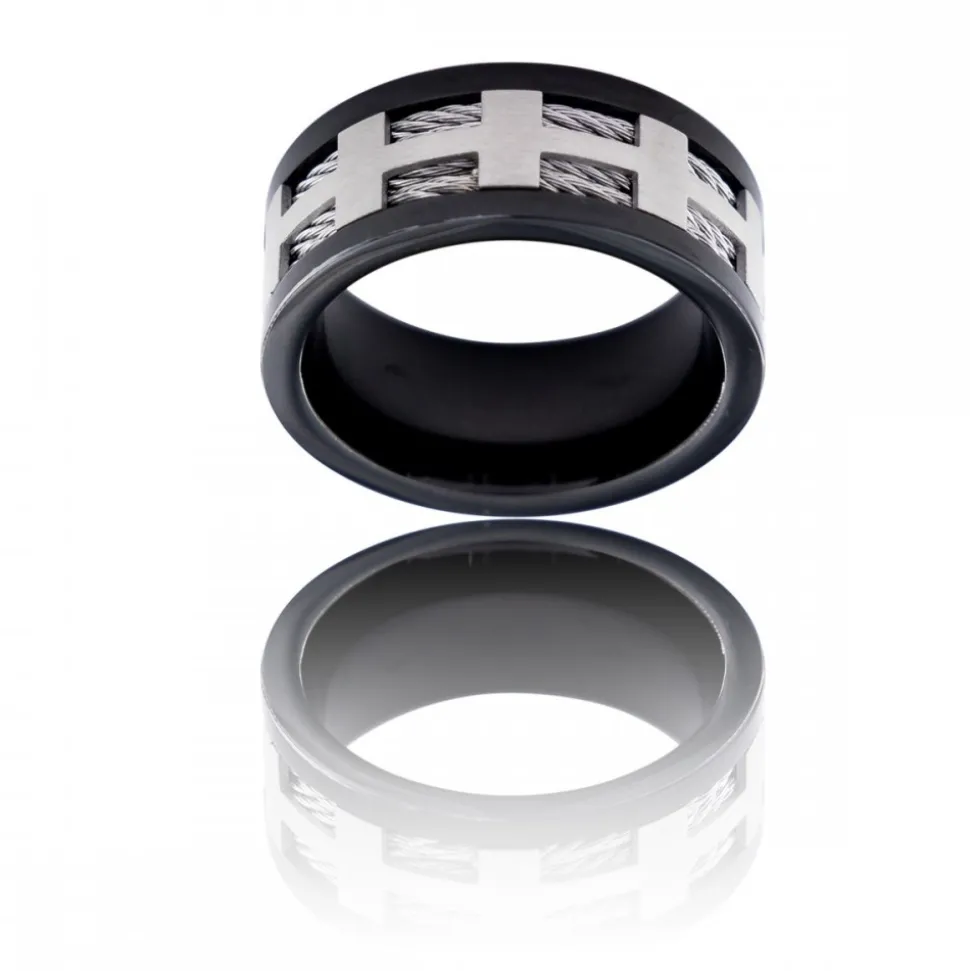 Spendide Bague Anneau Homme Acier Couleur Noir