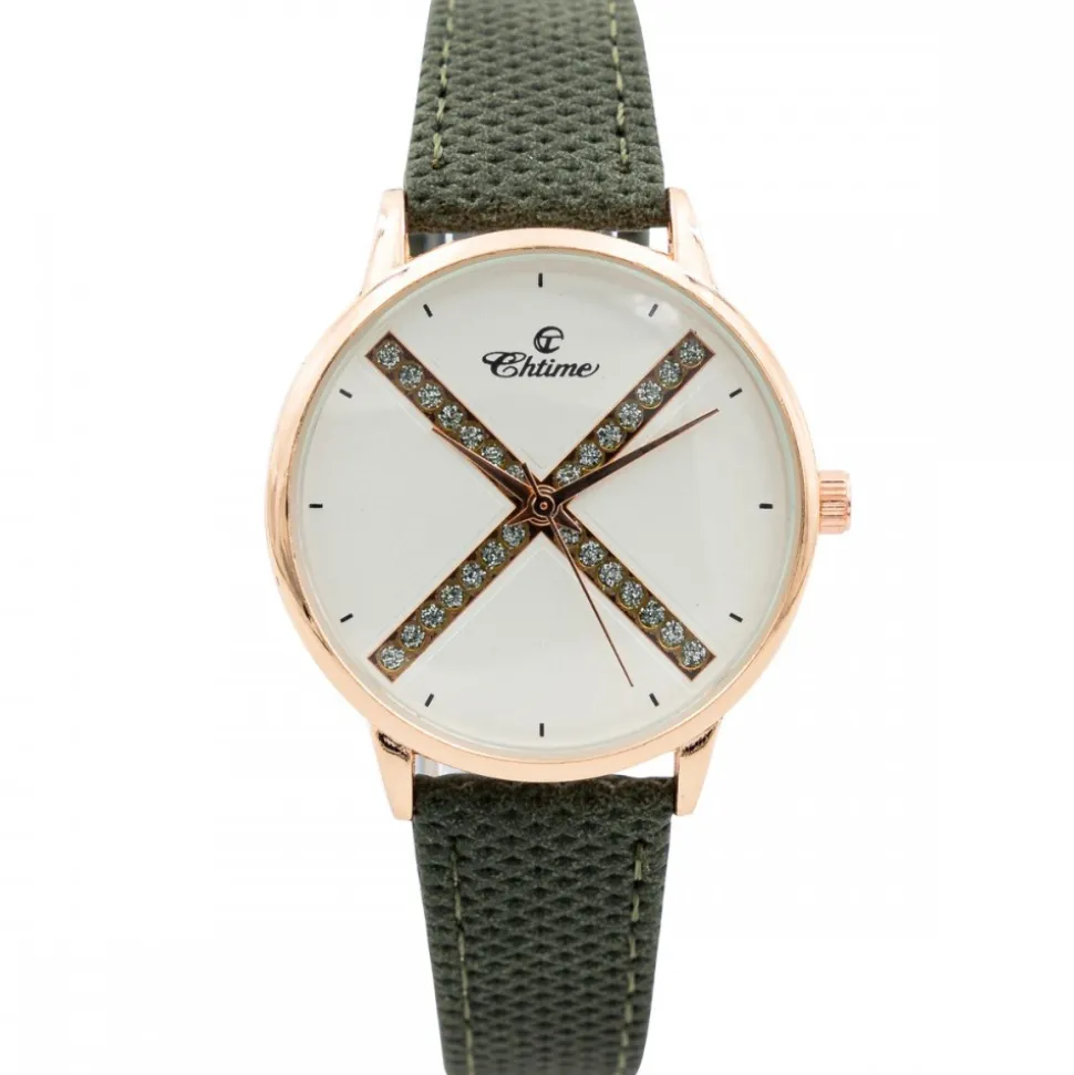 Sublime Montre Femme Vert Strass CHTIME