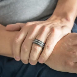 Très Belle Bague Anneau Homme Acier Noir
