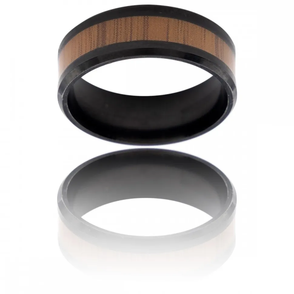 Votre Bague Anneau Fashion Homme Acier Noir Bois